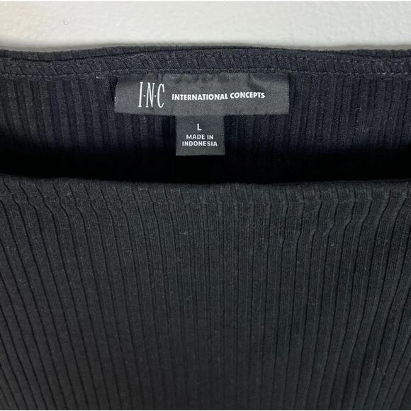 INC International Concepts Ribbed Black Tank Top Size Large Square Neck Women’s - Picture 3 of 3